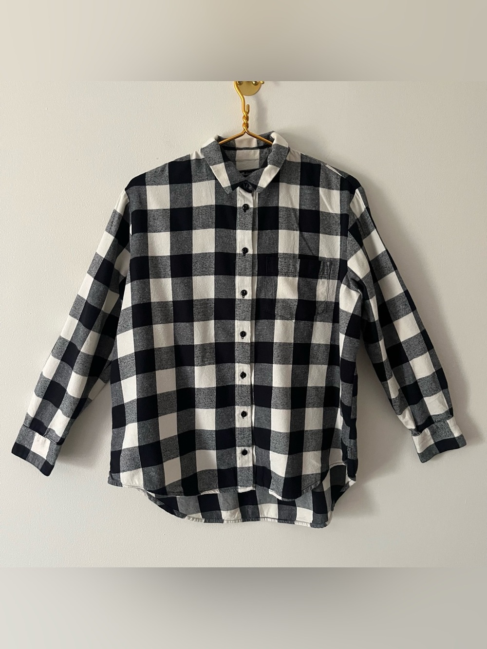 Madewell Black & White Buffalo Check Oversized Long-Sleeve Flannel Shirt M